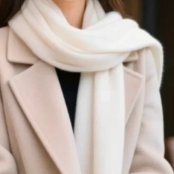 Damen-Herren-Kaschmir-Schal, 70x200 cm, weiss / Fransen