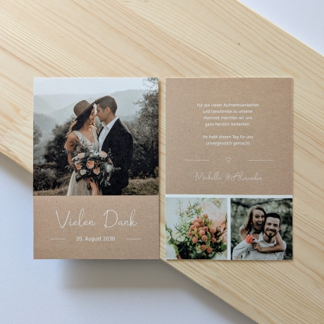 100 Dankeskarten Hochzeit Cognacbraun