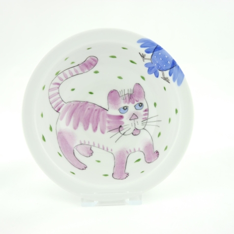Müslischale Katze mit Vogel aus Porzellan, Schönes Geschenk
