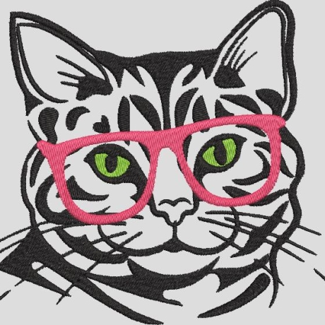 Ferberline Stickdatei Katze mit Brille in 4 Größen ab 10x10 