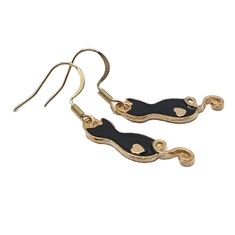 Katzen Ohrringe schwarze Emaille Edelstahl Ohrhänger