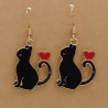 Katzen mit Herz Ohrringe schwarze Emaille Edelstahl Ohrhänger