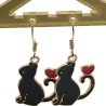 Katzen mit Herz Ohrringe schwarze Emaille Edelstahl Ohrhänger