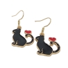 Katzen mit Herz Ohrringe schwarze Emaille Edelstahl Ohrhänger