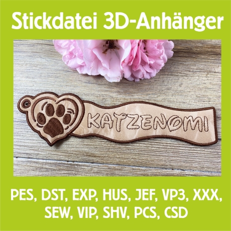 Stickdatei 3D-Anhänger KATZENOMI, 3D-Stick, Lesezeichen