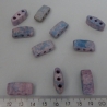 10 Keramikperlen, Trennstege, blau grau rosa matt, 3 Bohrungen