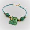 Kette aus Keramikperlen, grün gold türkis, Halskette, Collier