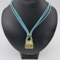 Halskette mit Keramikanhänger, türkis gold, 40 + 6 cm, Collier