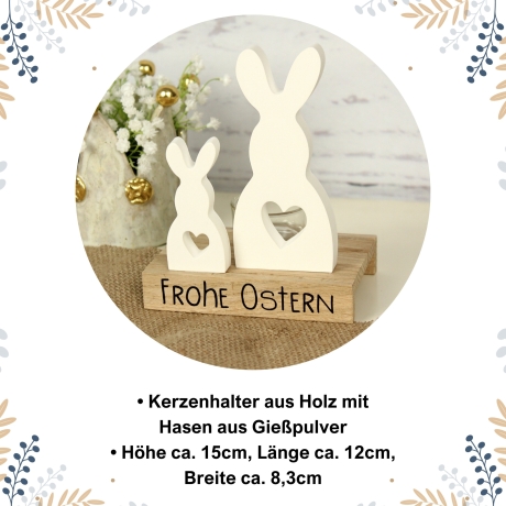 Kerzenhalter Ostern – Hasen aus Gießpulver, Holz & Teelichter