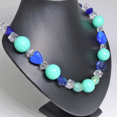 Perlenkette, blau grün transparent, faccetiert,Länge wählbar