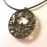 Halskette ovales Blumenmedallion bronzefarben mit Straß