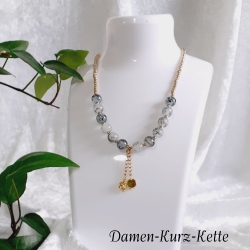 Kurz Kette Halskette Perlenkette Schmuck Perlen marmorierte Perle
