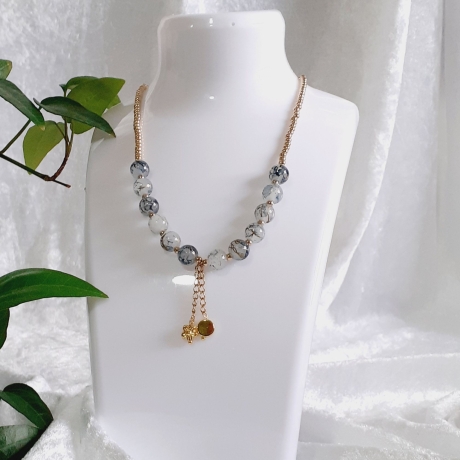 Kurz Kette Halskette Perlenkette Schmuck Perlen marmorierte Perle