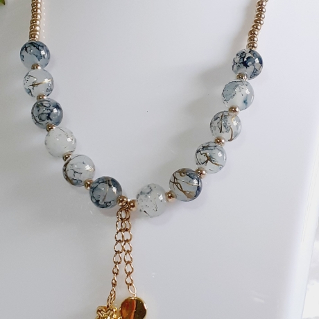Kurz Kette Halskette Perlenkette Schmuck Perlen marmorierte Perle