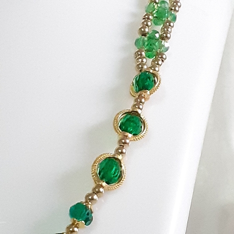 Kette Halskette Grün-Golden Damenkette Schmuck Glasperlen Perlen