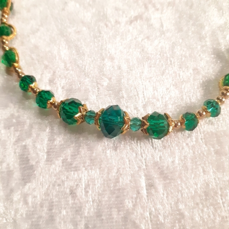 Kette Halskette Grün-Golden Damenkette Schmuck Glasperlen Perlen