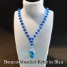 Kette mit Muschel-Anhänger in Blau Muschelkette Perlenkette 46 cm