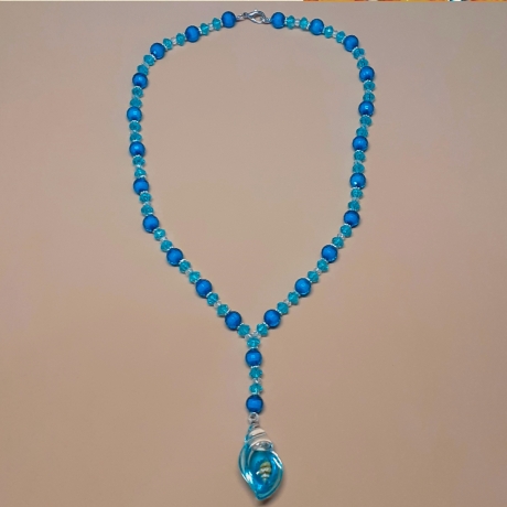 Kette mit Muschel-Anhänger Hellblau Muschelkette Perlenkette 45cm