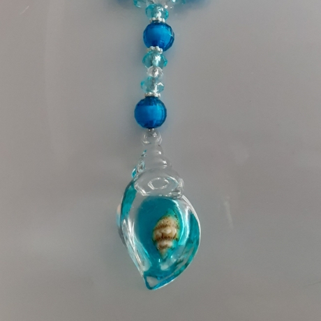 Kette mit Muschel-Anhänger Hellblau Muschelkette Perlenkette 45cm