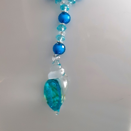 Kette mit Muschel-Anhänger Hellblau Muschelkette Perlenkette 45cm