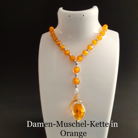 Kette mit Muschel-Anhänger Orange Muschelkette Perlenkette 44 cm