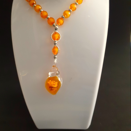 Kette mit Muschel-Anhänger Orange Muschelkette Perlenkette 44 cm