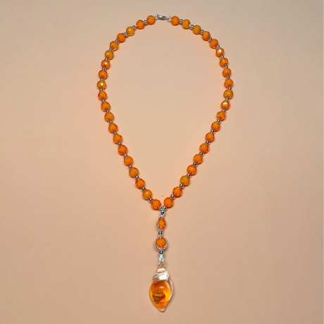 Kette mit Muschel-Anhänger Orange Muschelkette Perlenkette 44 cm