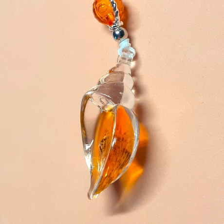 Kette mit Muschel-Anhänger Orange Muschelkette Perlenkette 44 cm