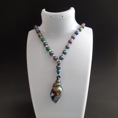 Kette mit Muschel-Anhänger Peacock Muschelkette Perlenkette 45 cm