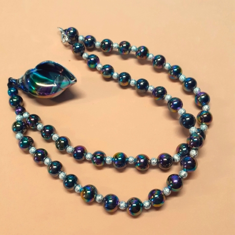 Kette mit Muschel-Anhänger Peacock Muschelkette Perlenkette 45 cm