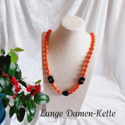 Lange Damenkette Kette Halskette Orange mit Schwarz 80cm Schmuck