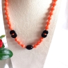Lange Damenkette Kette Halskette Orange mit Schwarz 80cm Schmuck