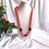 Lange Damenkette Kette Halskette Orange mit Schwarz 80cm Schmuck