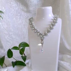 Kette Halskette Perlenkette Y-Kette mit Regenbogen-Tropfen Glaspe