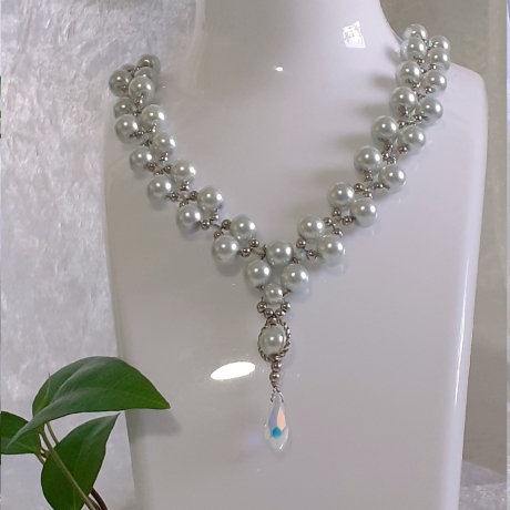 Kette Halskette Perlenkette Y-Kette mit Regenbogen-Tropfen Glaspe