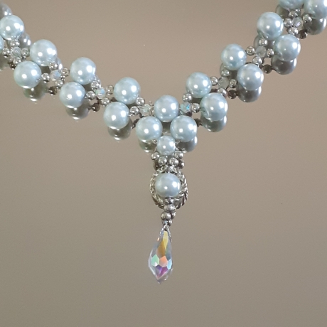 Kette Halskette Perlenkette Y-Kette mit Regenbogen-Tropfen Glaspe