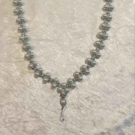 Kette Halskette Perlenkette Y-Kette mit Regenbogen-Tropfen Glaspe