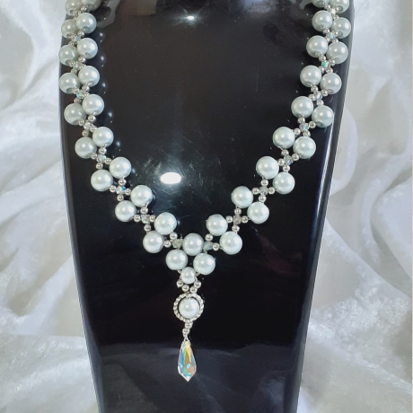 Kette Halskette Perlenkette Y-Kette mit Regenbogen-Tropfen Glaspe