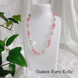 Kette Halskette Perlenkette Rosa / Kristall-Perlen Kurzkette 