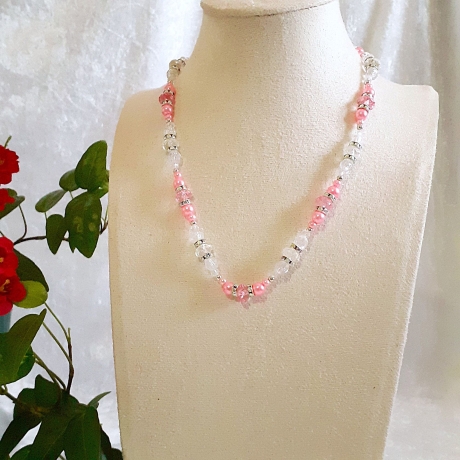 Kette Halskette Perlenkette Rosa / Kristall-Perlen Kurzkette 