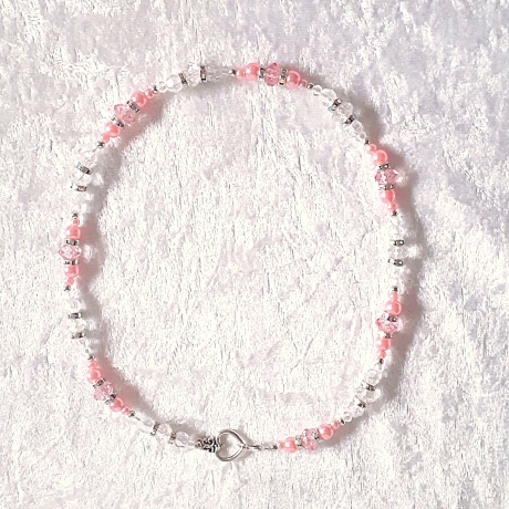Kette Halskette Perlenkette Rosa / Kristall-Perlen Kurzkette 