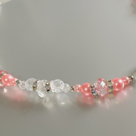 Kette Halskette Perlenkette Rosa / Kristall-Perlen Kurzkette 