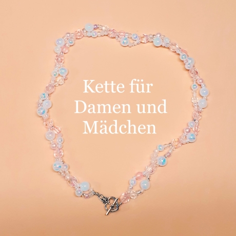 Kette Halskette Perlenkette Rosa/Weiß Damen-Kette Schmuck gefäde 