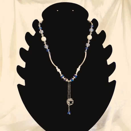 Röhren-Kette Kurzkette Silber-Blau Damen-Schmuck