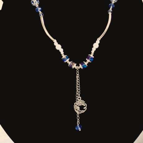 Röhren-Kette Kurzkette Silber-Blau Damen-Schmuck
