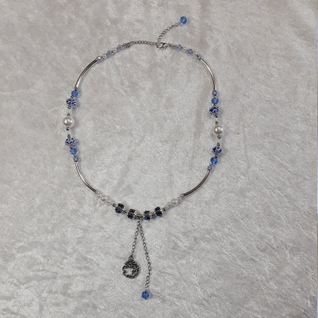 Röhren-Kette Kurzkette Silber-Blau Damen-Schmuck
