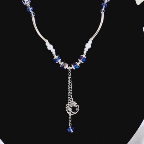 Röhren-Kette Kurzkette Silber-Blau Damen-Schmuck