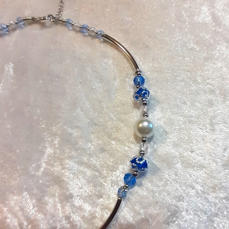 Röhren-Kette Kurzkette Silber-Blau Damen-Schmuck