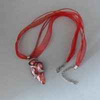 Halskette mit Perlmuttanhänger, rot silber, 40 + 4 cm