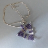 Halskette Triangle Anhänger aus Glasperlen, silber, lila, 40 cm